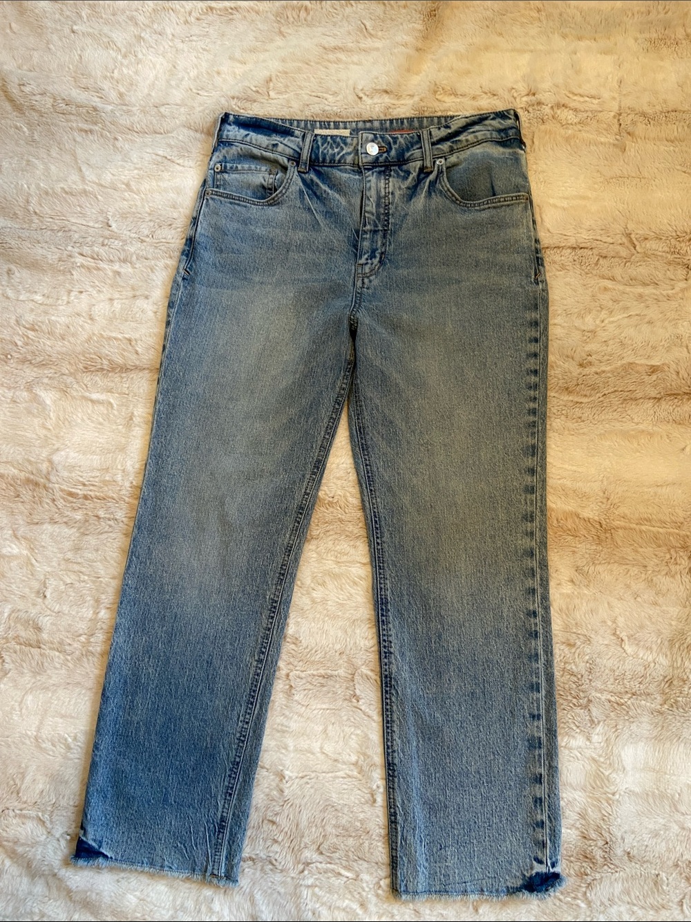 Pilcro Anthropogie Straight Leg Mid-Blue Denim Jeans